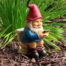 Load image into Gallery viewer, Garden Ornaments, Funny Garden Gnome Ornament Naughty Garden Gnome on a Toilet Garden Gnome Figurine Funny Gnomes Set for Yard Lawn
