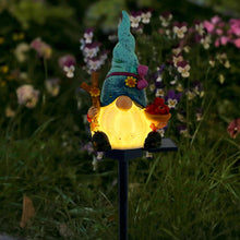 Load image into Gallery viewer, LAIAMER Solar Gnome Garden Lights, Outdoor Gnome Statue with Flowers & Apple, Solar Powered Fairy Garden Lights Gnome Decorations for Home Outside Yard Lawn Patio Gnomes Gifts (Blue)