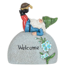 Load image into Gallery viewer, Garden Gnome Welcome Pebble Ornament Novelty Resin Decoration Outdoor - Green Hat