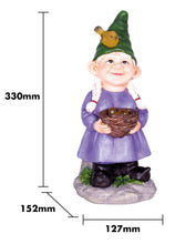 Load image into Gallery viewer, Solar Garden Ornament - Lady Gnome with Egg Basket, classic gnome ornament