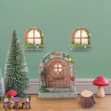 Load image into Gallery viewer, Exasinine 6 Pcs Fairy Door and Windows for Trees Glow in The Dark Fairy Doors Miniature Fairy Garden Accessories for Wall Tree Fairy Garden Outdoor Decor with Tree Stump, 2 Fairy Lanterns