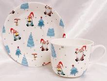 Load image into Gallery viewer, Rainbow Decors North Pole Gnomes Cup & Saucer Jumbo 425 ml 15oz Breakfast Fine Bone China Large Gonks Hand Decorated UK