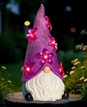 Load image into Gallery viewer, twinbling Solar Garden Outdoor Statues Gnome with Green Flower Lights, Resin Lawn Decor, Gnomes Decorations for Yard, Patio, Home, Balcony (Purple)
