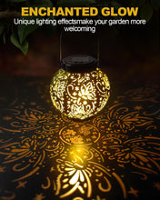 Load image into Gallery viewer, 2025 Newest Solar Lanterns Light, KALAHOL 2 Pack Outdoor Lanterns for Garden with Beautiful Pattern, IP44 Hanging Solar Lights Outdoor Garden for Outside Table Patio Balcony Courtyard