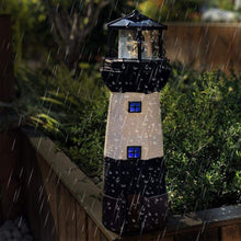 Load image into Gallery viewer, Syfunlv Solar Lighthouse Ornament Solar Revolving LED Lighthouse 10.6 x 3.5 inch,360 Degree Rotating Lighthouse Decoration, Best Lighthouse Gifts for Children (Black)