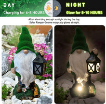 Load image into Gallery viewer, THE ENCHANTED GARDEN Gnome Ranger Statue Outdoor Resin Figurine Outdoor Solar Powered LED Lights for Patio Lawn Yard Décor