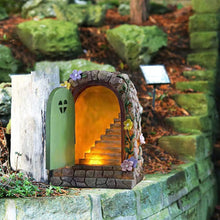 Load image into Gallery viewer, Jauhmui Fairy Garden Door - Glow in the Dark Miniature Tree Trunk, Retro & Mystical Elf Door, Solar Lights Statues, Garden Trees Decoration