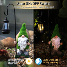 Load image into Gallery viewer, Flocked Garden Gnome Statue with Solar LED Light, Large Funny Fairy Gnomes Figurines with Solar Lantern, Outdoor Fall Decorations for Yard Lawn, Tall 15.8 Inch