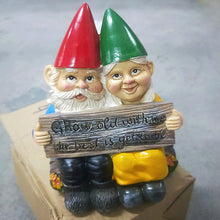 Load image into Gallery viewer, Abbcoert Gnomes Garden Decorations Grow Old with Me Whimsical Mr and Mrs Gnome Hobbit Couple Sitting On Garden Log Statue Indoor Outdoor Garden Statuesfor Patio Garden Lawn Home Decor