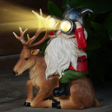 Load image into Gallery viewer, VChymm Garden Gnome Statues Resin Gnome Sitting On Deer Statues Solar Lights Outdoor Telescope Gnome Gifts for Yard, Patio Decor Gift (Deer Gnome)