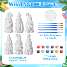 Load image into Gallery viewer, Arrowbash 6 Pcs Summer Ceramics to Paint Ready to Paint Your Own Gnome Statues 5.12 Beach Theme Paintable Figurines DIY Unpainted Ceramics Plaster Crafts Kit with Brush Palette Paint