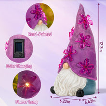 Load image into Gallery viewer, twinbling Solar Garden Outdoor Statues Gnome with Green Flower Lights, Resin Lawn Decor, Gnomes Decorations for Yard, Patio, Home, Balcony (Purple)