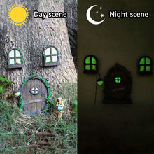 Load image into Gallery viewer, Jetcloud Mini Fairy Door for Tree, Home Miniature Window and Door with Fairy Lamp Glow In Dark Creative Garden Sculpture for Trees Decoration Garden Lawn Ornament