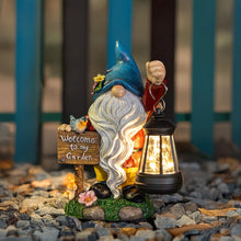 Load image into Gallery viewer, C&Y&G&X Garden Gnome Statue,Outdoor Gnome Decor Solar Lantern Lights and Welcome Sign,Yard Art Decorations, Ideal Housewarming Gift