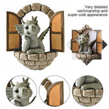 Load image into Gallery viewer, Courtyard Dinosaur Sculpture Wall Decoration, Weatherproof Resin Garden Statue Dinosaur Gnome Miniatures, Cute Dragon Garden Ornaments for Indoor Outdoor Wall Art Patio Yard Landscaping Decoration