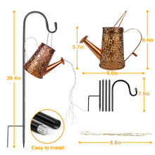 Load image into Gallery viewer, FLSEPAMB Watering Can Solar Lights Garden (2 Pack), IP65 Watering Can with Cascading Lights, Warm Watering Garden Light Decor with Bracket for Pathway, Yard, Patio, Backyard, Bronze, (HSD)