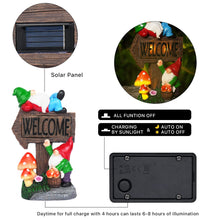 Load image into Gallery viewer, Solar Garden Gnome Statues Outdoor Garden Decor with Welcome Sign, 11.8'' Resin Garden Gnomes Sculptures & Statues for Patio, Balcony, Yard, Lawn Ornament, Housewarming Garden Gift