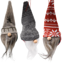 Load image into Gallery viewer, True Face Christmas Ornaments 3 Pieces Tree Hanging Pendants Gnome Plush Gonk Santa Doll Xmas Decoration (Pack of 3)