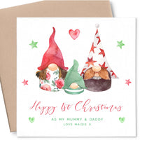 Load image into Gallery viewer, Merry First Christmas as Mummy and Daddy Card Gonk, Size of Your Choice, Personalised Mummy and Daddy First Christmas Card, Cute Gnome 1st Christmas as Mummy and Daddy Card from Baby