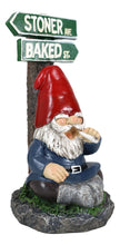 Load image into Gallery viewer, Ebros Gift Whimsical Carefree Gypsy Life Mr Gnome Dwarf Stoner Smoking Rolled Stash Sitting by Crossroads Stoner Ave and Baked St Figurine Fantasy Gnomes Fairy Garden Home Decor