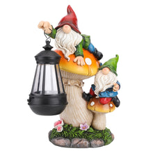 Load image into Gallery viewer, Ovewios Garden Gnome Statue, Large Funny Gnome Figurine Climbing on Mushroom and Holding a Solar LED Lantern Resin Ornament for Patio Yard Lawn Porch Outdoor Decor