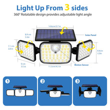 Load image into Gallery viewer, Peasur Solar Security Lights Outdoor Motion Sensor, 3 Modes Solar Powered Flood Light with Remote Control 3 Adjustable Heads, IP65 Waterproof Wall Mount Wireless for Yard Garage Patio Porch