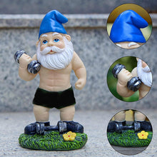 Load image into Gallery viewer, Garden Statue - Funny Workout Garden Gnomes Statues, 5.91 Inch Dumbbell Gnomes Sculpture, White Beard Weightlifting Dwarf Garden Statue Resin Crafts for Car Desktop Bookshelf Decoration