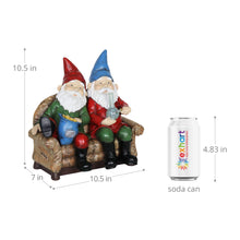 Load image into Gallery viewer, Exhart Good Time Bud Buddies Gnome Statue - Hand-Painted Gnome Best Friends Eating Chips & Smoking Marijuana Weed w/LED Accent Lights - Resin Gnome Decor Perfect for Home Garden Art, 10 Inches Tall