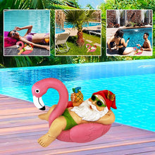 Load image into Gallery viewer, Mood Lab Garden Gnome on Flamingo - Funny Gnome Figurine - 8 Inch Depth Lawn Statue - for Outdoor or House Decor