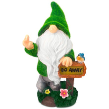 Load image into Gallery viewer, TIN DREAMS FACTORY | "Go Away Solar Rechargeable Garden Gnome - Fun Outdoor Decoration for Garden and Patio - Dwarfs - Resin Figures - Original Home Ornaments