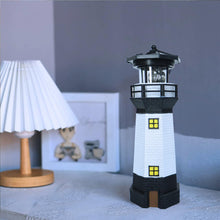 Load image into Gallery viewer, Syfunlv Solar Lighthouse Ornament Solar Revolving LED Lighthouse 10.6 x 3.5 inch,360 Degree Rotating Lighthouse Decoration, Best Lighthouse Gifts for Children (Black)