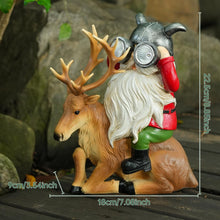 Load image into Gallery viewer, VChymm Garden Gnome Statues Resin Gnome Sitting On Deer Statues Solar Lights Outdoor Telescope Gnome Gifts for Yard, Patio Decor Gift (Deer Gnome)