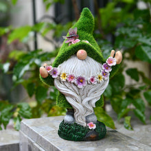Load image into Gallery viewer, Garden Flocked Gnomes Decor for Yard - Artificial Green Moss Gnome Statue with Solar Light, Dwarf Sculpture for Outdoor Patio Porch Lawn Decor, Spring Decorations for Home