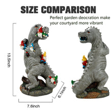 Load image into Gallery viewer, Himaweek Garden Statue Outdoor Decoration, Dinosaur Eating Gnomes Figurines, Indoor Outdoor Décor Garden Art for Patio Lawn Yard, 13.5” x 7.6” Housewarming Garden Gift