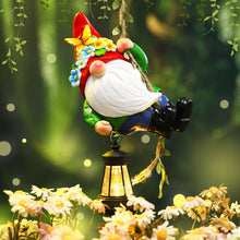Load image into Gallery viewer, Rossesay Summer Climbing Gnomes Statue Figurine Ornament 8'' H Hanging Garden Outdoor Statues with LED Lantern Hook Gnomes Decorations for Yard Resin Solar Gnomes Decor for Outside Indoor Tree