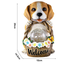 Load image into Gallery viewer, Puppy Garden Ornament Outdoor with Solar Light with Crakle Glass Balls, Resin Garden Statue Figurine for Patio Lawn Yard Decor