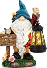 Load image into Gallery viewer, C&Y&G&X Garden Gnome Statue,Outdoor Gnome Decor Solar Lantern Lights and Welcome Sign,Yard Art Decorations, Ideal Housewarming Gift