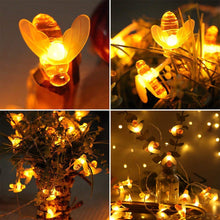 Load image into Gallery viewer, Solar Garden Lights, Honey Bee Fairy String Lights, 7M/24Ft 8 Mode Waterproof Outdoor/Indoor Garden Lighting for Flower Fence, Lawn, Patio, Festoon, Summer Party, Christmas, Holiday(Warm White)