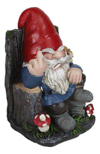 Load image into Gallery viewer, Ebros Gift Rude Mean Garden Greeter Go Away! Mr Gnome Dwarf with Squirrel On Tree Logs Chair Flipping The Bird Middle Finger Figurine As Whimsical Decor Magical Fantasy Gnomes
