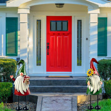 Load image into Gallery viewer, HONGLAND Garden Gnome Statue Outdoor Metal Gnome Yard Art 18 Inch Gnome Figurine Decorative Stakes for Holiday Xmas Lawn Patio Yard Garden Decor-2 PCS