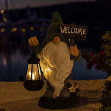 Load image into Gallery viewer, Garden Gnome Statue Outdoor Decor Large Flocked Resin Gnome Figurine with Solar Light Holding Lantern Welcome Sign Garden Yard Decorations Dwarf Sculpture for Outside Patio Porch Lawn Decor