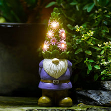 Load image into Gallery viewer, Goodeco Solar Garden Gnome Ornaments Figurines, 29CM Funny Outdoor Weatherproof Decorations with Flowers LED Lights for Patio Lawn Garden, Gifts