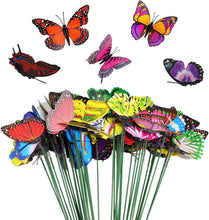 Load image into Gallery viewer, FANGZHE 50PCS Garden Butterflies Stakes, Colorful Garden Decorative Stakes, PVC Waterproof & Durable, Vibrate in Breeze, Multi-Angle Display, Indoor/Outdoor Use