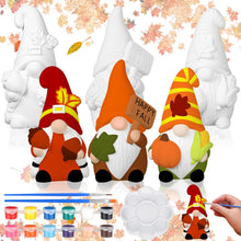 Load image into Gallery viewer, Youyole 3 Pack Ready to Paint Your Own Gnome Statues, 4" Mini Blank Ceramics Unpainted Gnome Figurines Craft DIY Art with Brush Palette Paint for Adults(Fall)