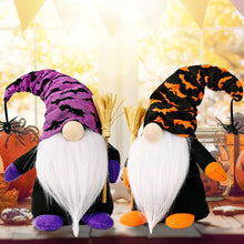 Load image into Gallery viewer, Halloween Gnome 2 Pack | Cute Handmade Orange and Purple Figure with Wooden Broom to Make Family Smile | 10 Inches Tall | Funny Modern Halloween Decoration to Bring Autumn Cheer by Cool Bean Inc