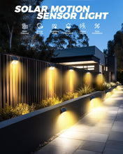 Load image into Gallery viewer, 4 Pack Solar Lights Outdoor Motion Sensor- Led Security Lights IP65 Waterproof, 3 Lighting Modes, Super Bright Pir Flood Lights for Wall Garden Fence Yard Driveway Path - Warm White