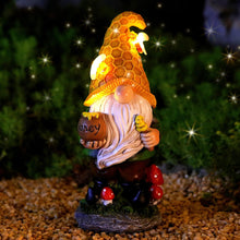 Load image into Gallery viewer, VChymm Flocked Garden Gnome Statue with Solar LED Light, Large Funny Fairy Gnomes Figurines with Solar Lantern, Outdoor Fall Decorations for Yard Lawn