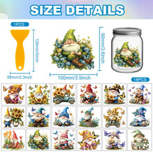 Load image into Gallery viewer, GLOBLELAND 18 Sheets Gnome Rub on Transfer 3.9x3.6inch Colorful Daisy Butterfly Vase Home Decals Flowers Dwarf Cup Transfer Stickers for Furniture Vase Glass Art Crafts Decorations