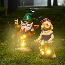 Load image into Gallery viewer, Rock N Roll Musician Gnomes with Solar LED Light Instruments | Set of 2 | Musician, Pianist, Guitarist Garden Statue, Yard Art Décor, Indoor & Outdoor Ornament for Lawn, Patio Sculpture - 10"-11" H