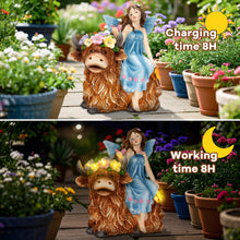 Load image into Gallery viewer, twinbling Solar Garden Fairy Decor for Outside Highland Cow with Flowers, Butterflies and 5 LED Lights, Outdoor Decorate Yard Gifts for Table Terrace Lawn Birthdays Grandma Mom